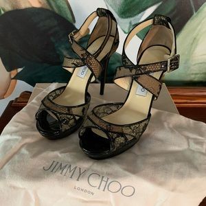 Jimmy Choo Platform Black Lace Sandals